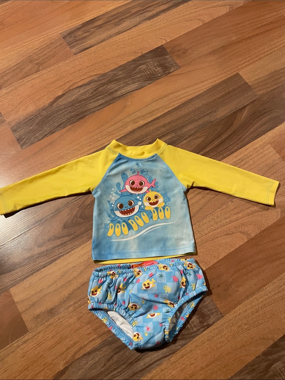 Baby Shark Two-Piece Swim Rashguard Set in Yellow & Light Blue